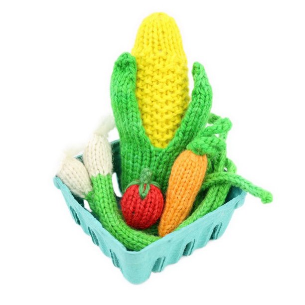 knitted corn, carrot, cherry tomato & green onion