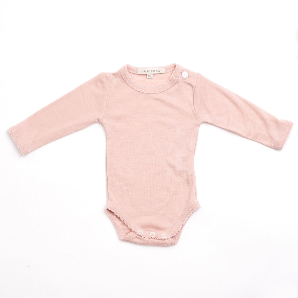 organic merino wool baby body - dusty pink