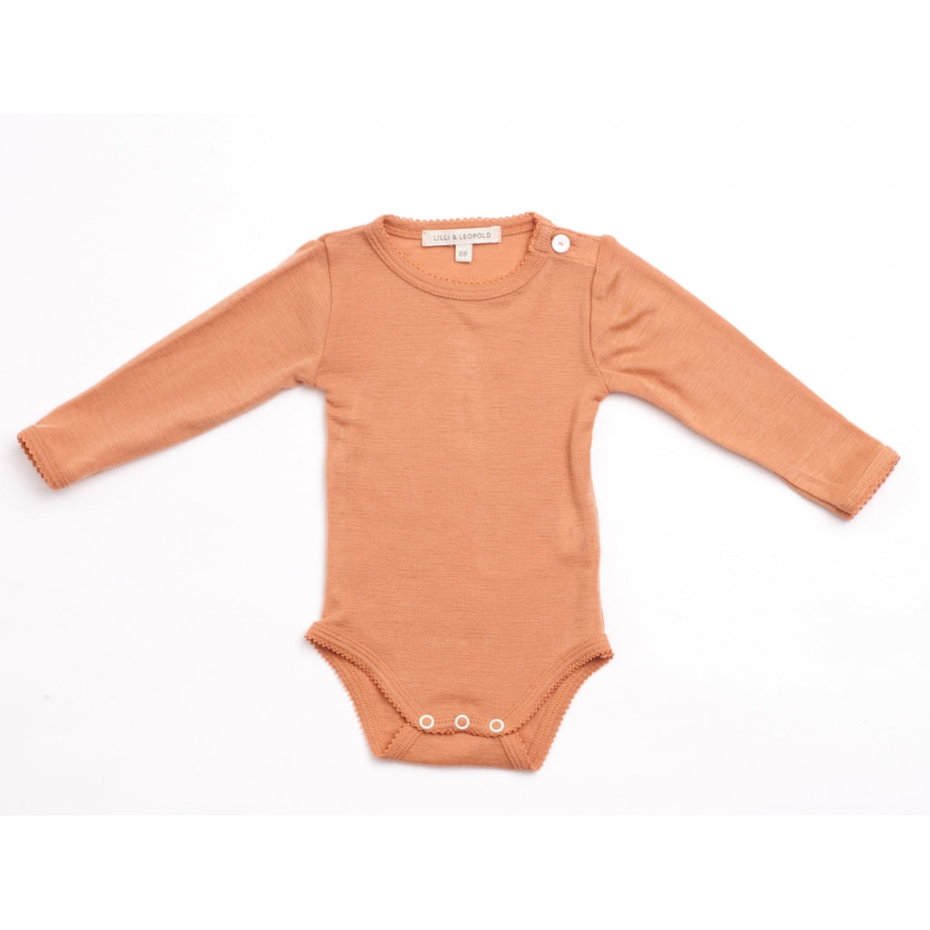organic merino wool baby body - copper