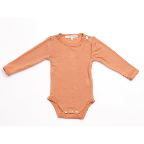 organic merino wool baby body - copper