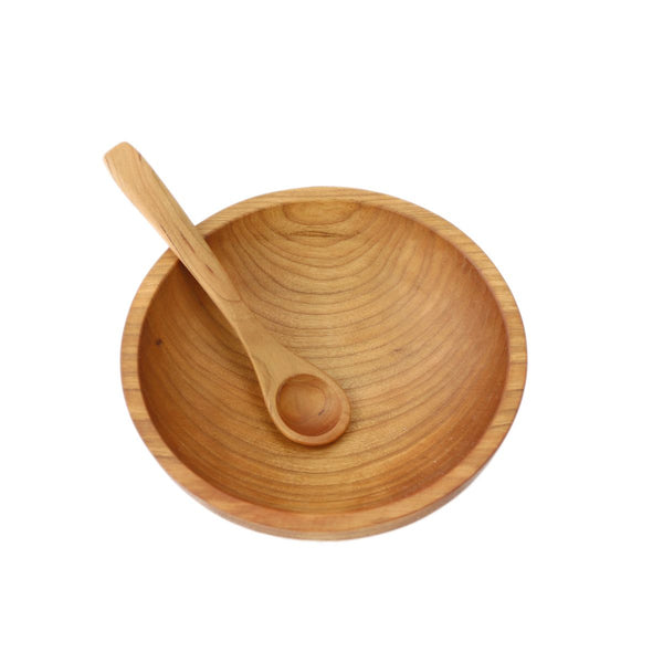 handmade wooden children's bowl and spoon